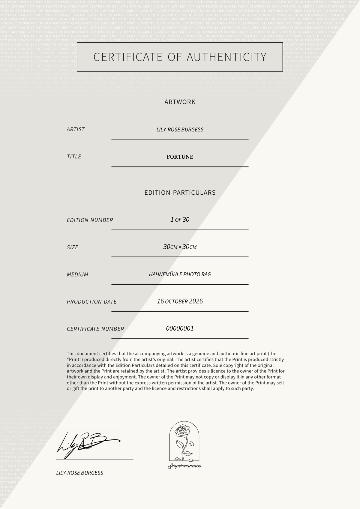 Fortune — Certificate of Authenticity